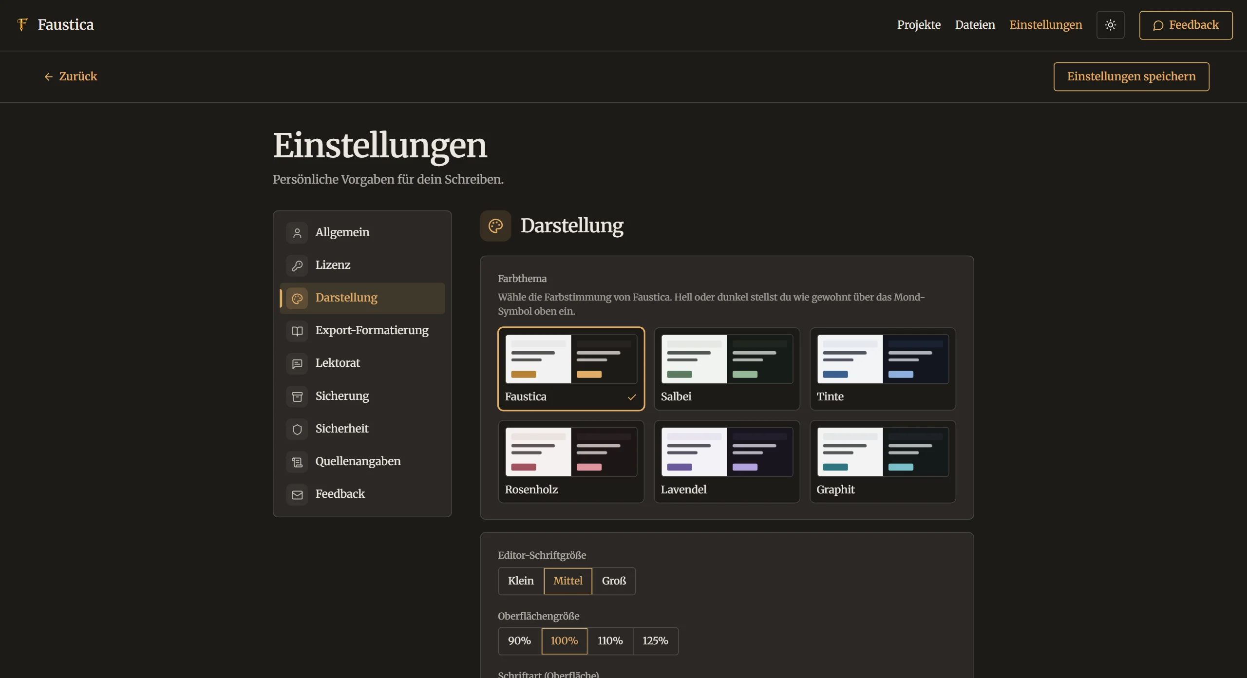 Farbthemen in den Einstellungen