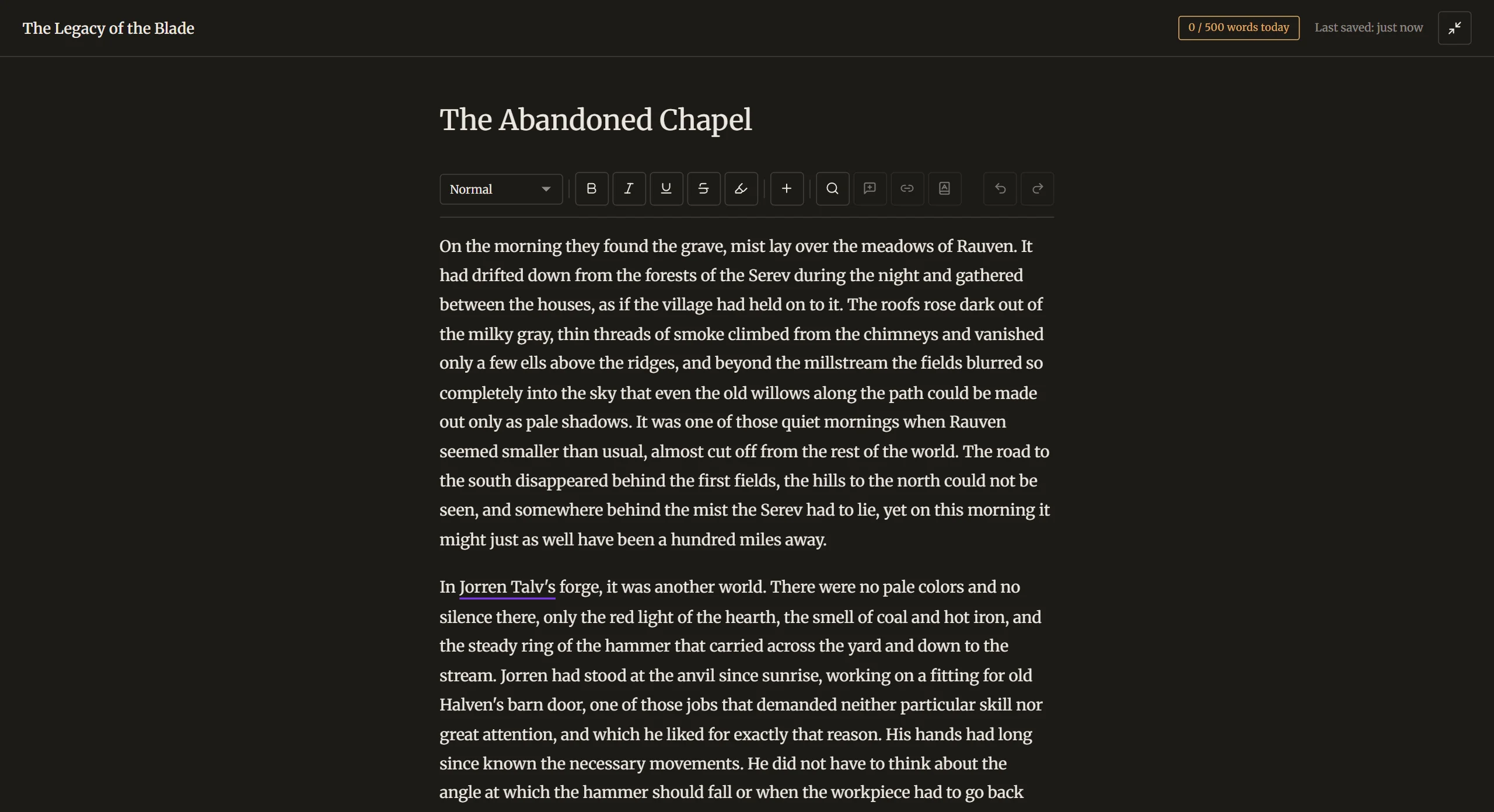 Focus Mode in Faustica, showing only the text