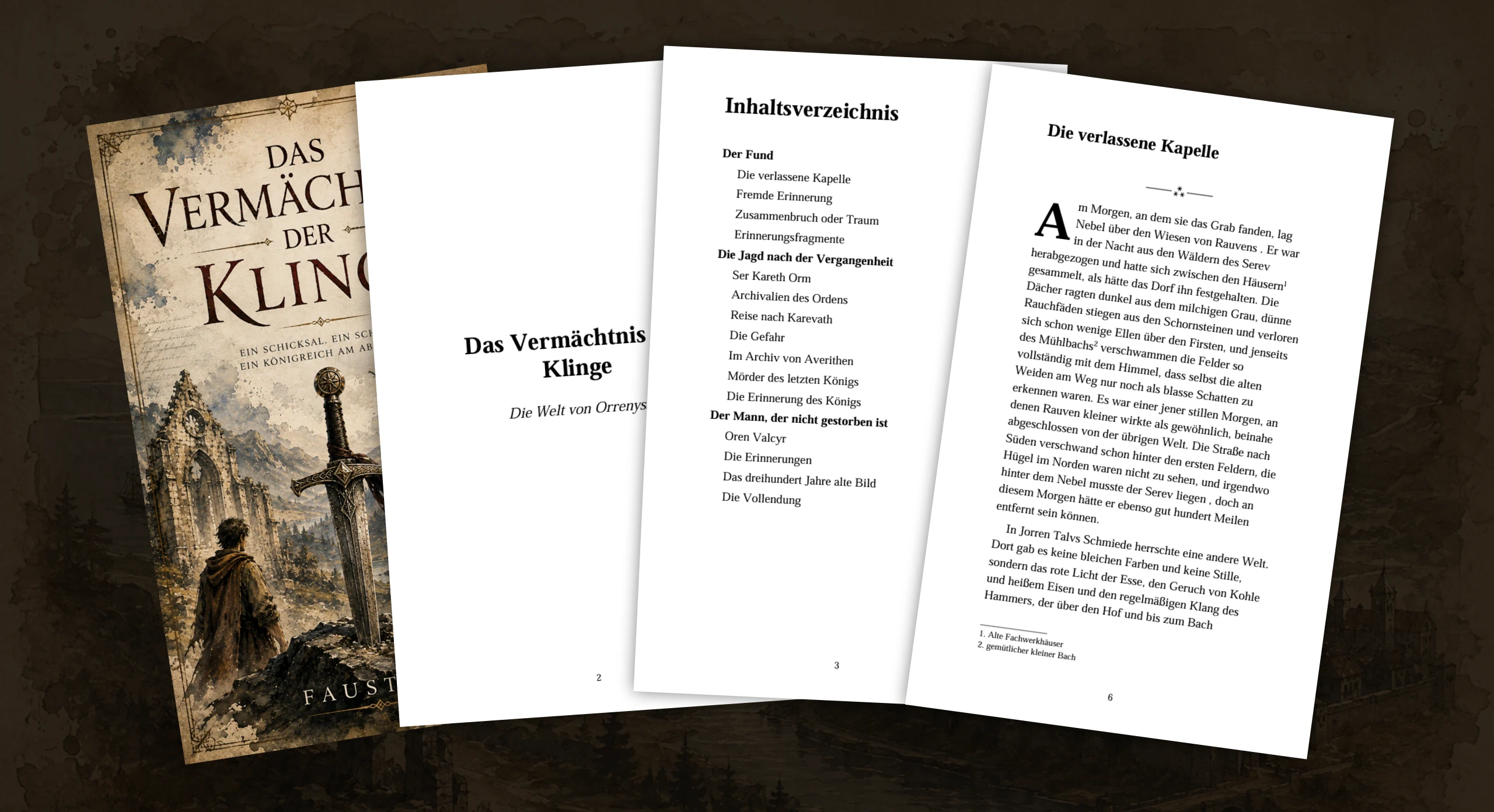 A book exported with Faustica, with title page, table of contents and typeset chapters