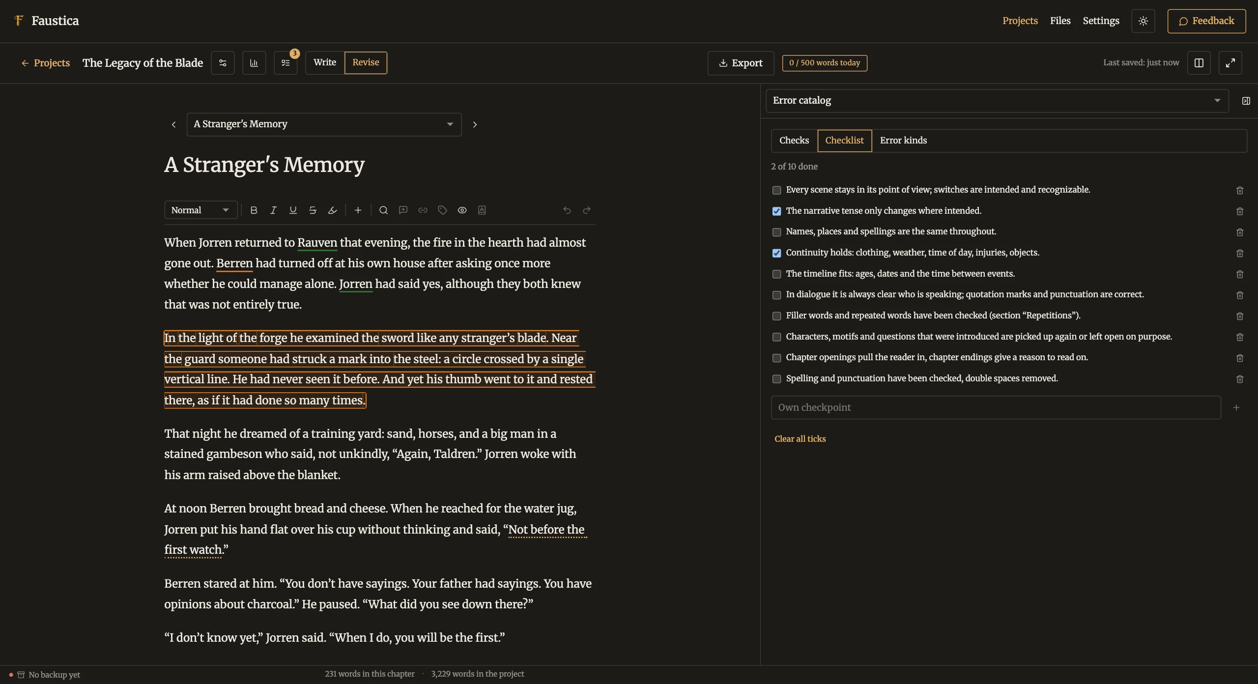 Error catalog: checklist