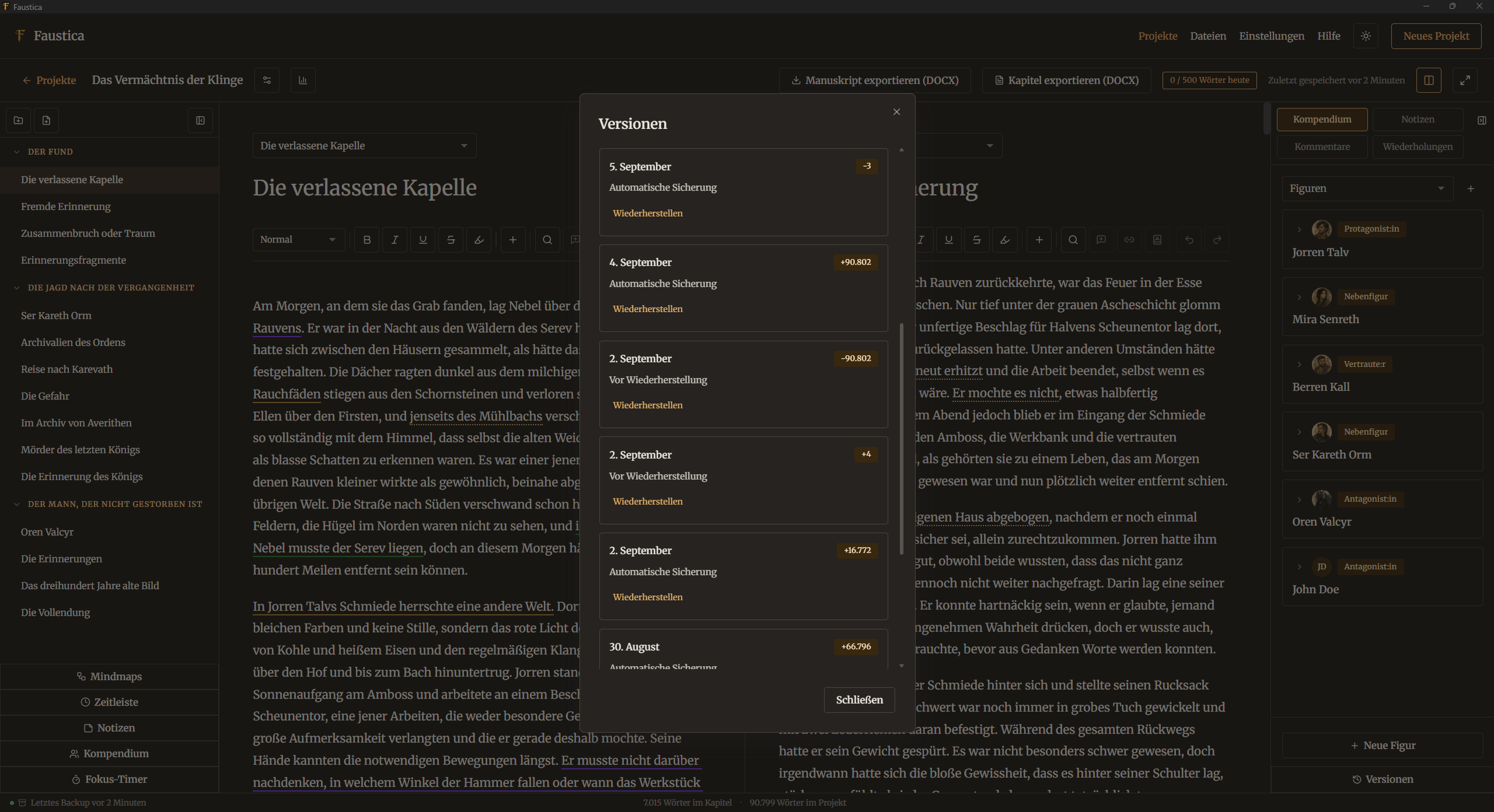 Automatic versions of the manuscript in Faustica, individually restorable