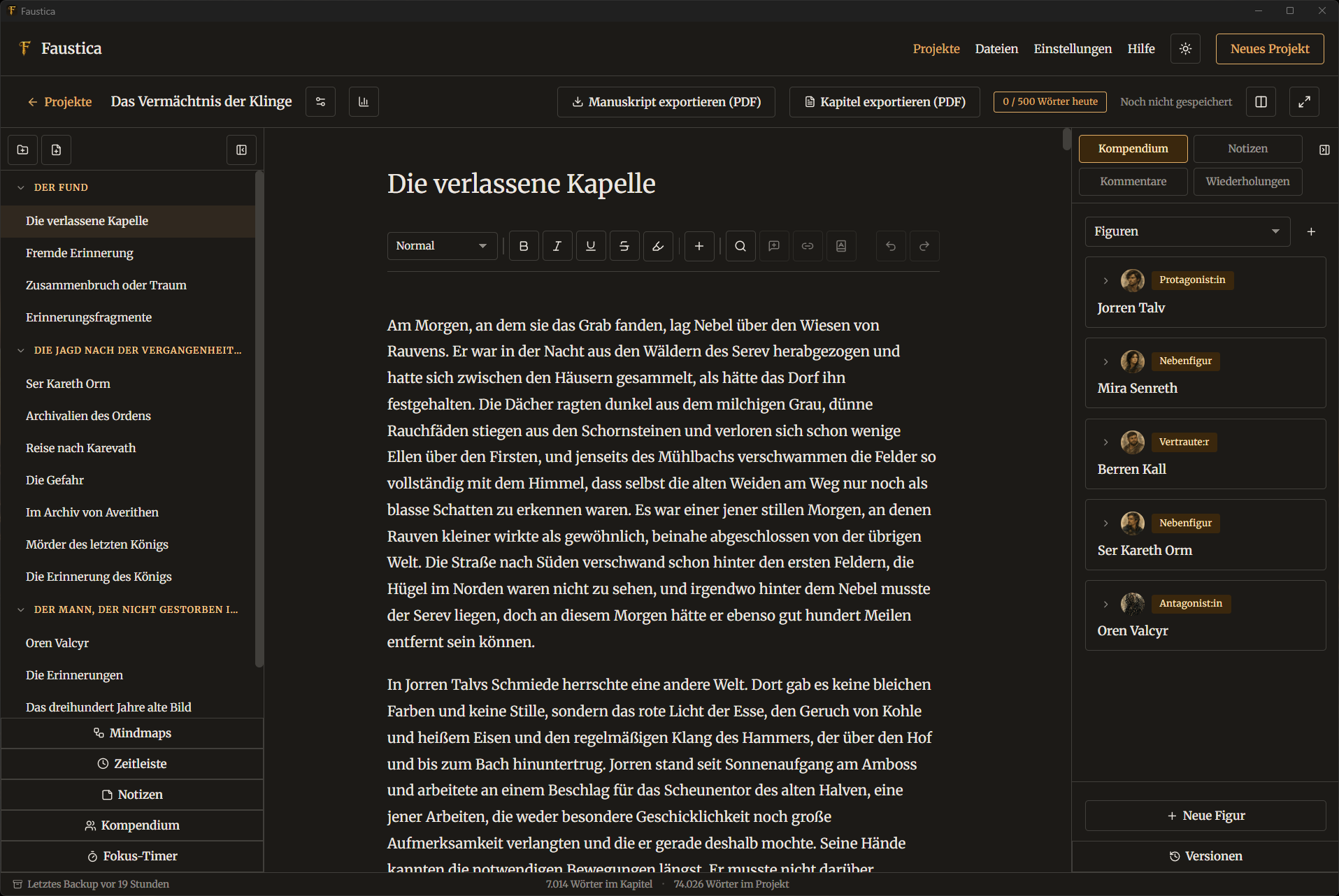 Faustica editor in dark mode